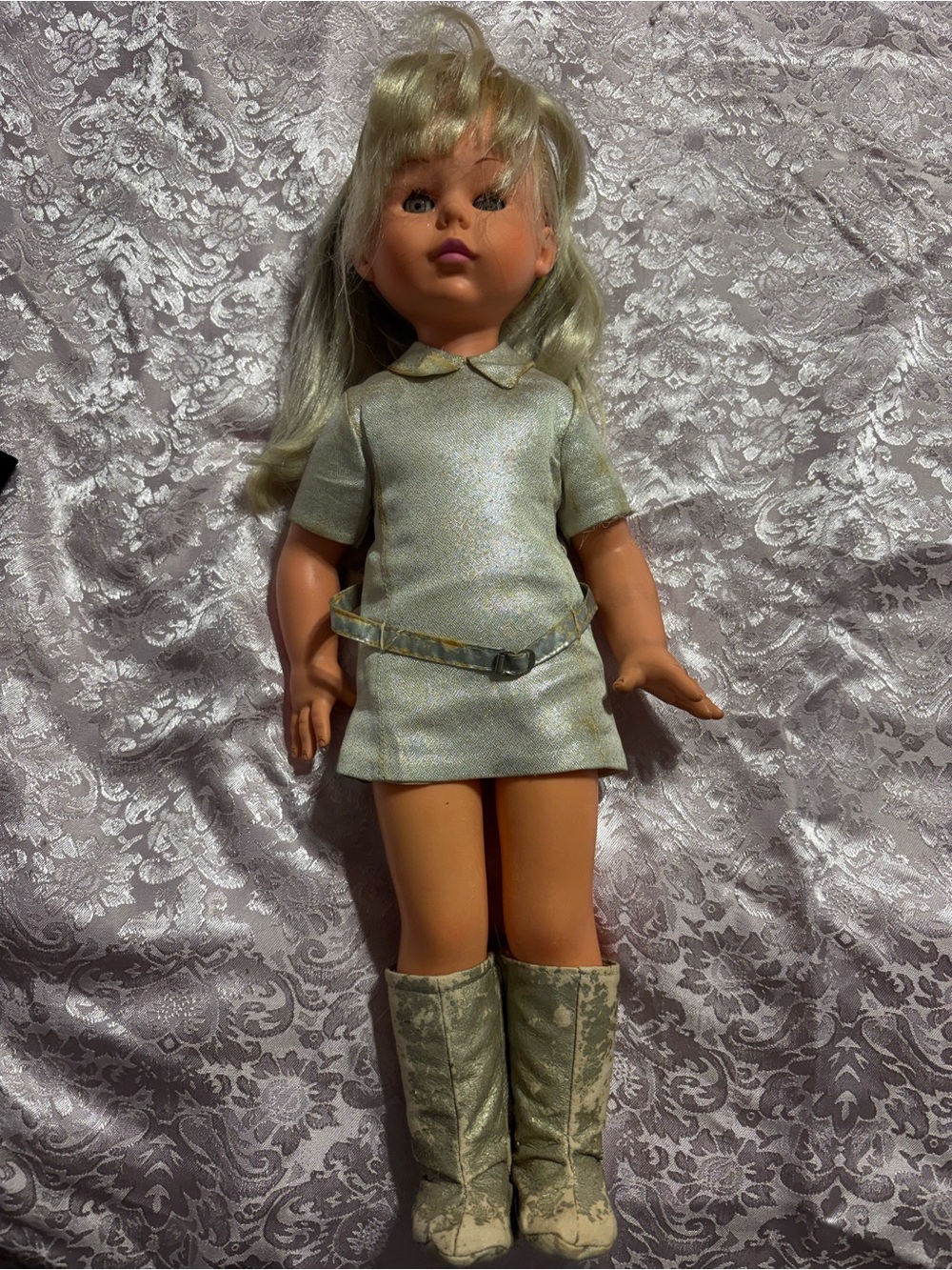 Vintage ItaloCremona Doll Christina Original Gold Lame Dress and Boots 17"